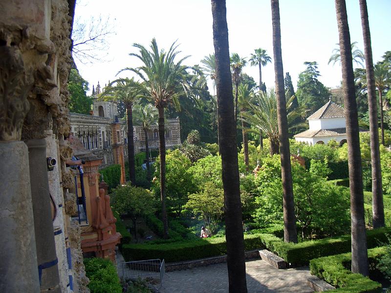 CIMG0238.JPG - Sevilla/Gärten des Königspalasts: Blick von einem Wehrgang auf die Gärten
