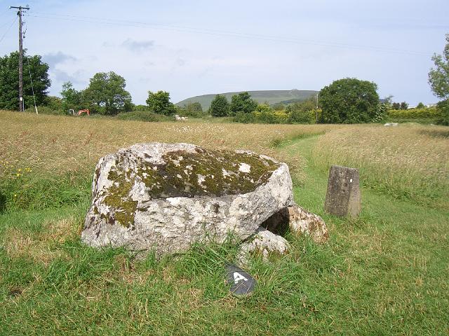 CIMG0650.JPG - Carrowmore: ein kleineres Grab, im Hintergrund auf dem Berg ein größeres Grab