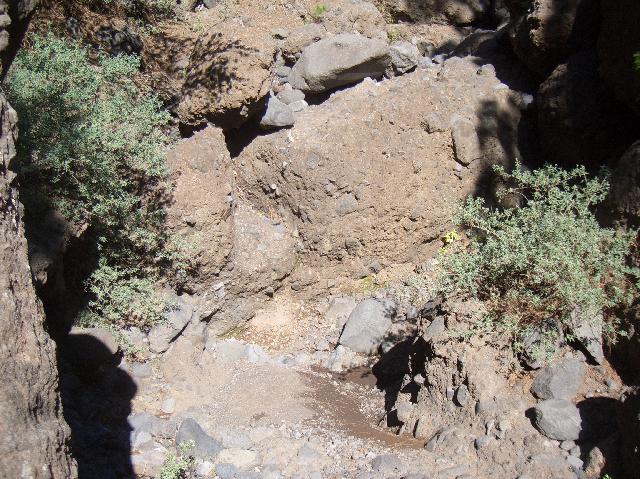 CIMG2005.JPG - auf dem Weg zur Playa de Taburiente: ein grosser Stein versperrt den Barranco